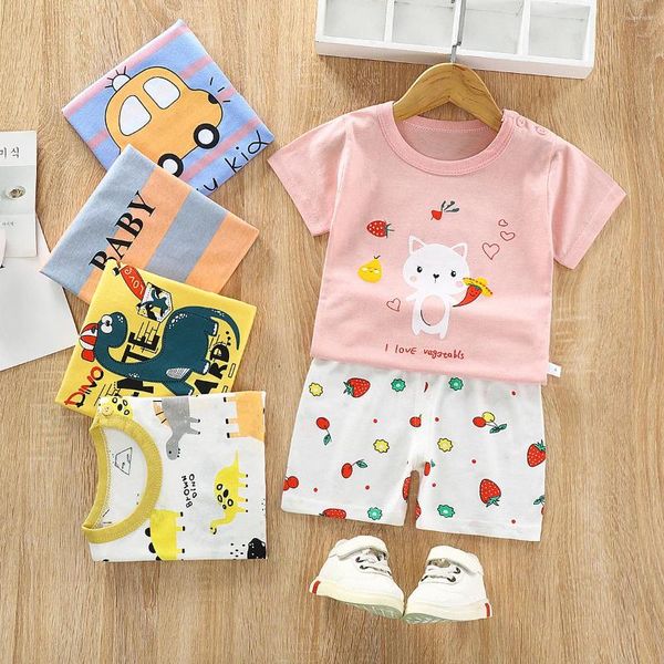 Roupas conjuntos de 1-6 anos de verão infantil menino menina de 2pcs set desenho animado de manga curta shorts top fofo esporte estilo bonito moda algodão roupa de algodão