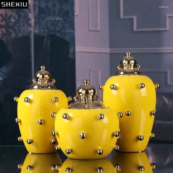 Lagerflaschen Goldperlen Dekorative Glas Süßigkeiten Töpfe Tee Caddy Keramikgläser mit Deckeltisch Dekoration Blume Vase Kosmetische Behälter