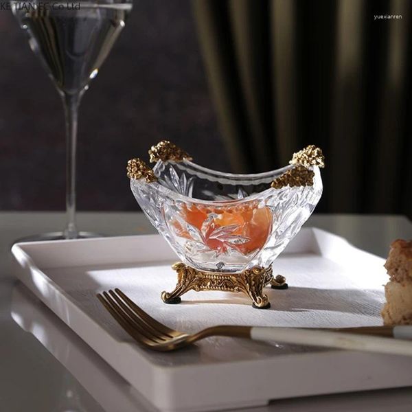 Teller europäischer Licht Luxus transparent Kristallglas Frucht Snack Schüssel Haus Nüsse Aufbewahrung kleiner Kupfer dekorativ