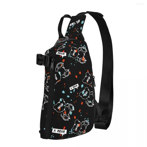 Mochila Bolsas de ombro de urso fofos Pontos vermelhos imprimem Bolsa de peito casual Homens de caminhada diariamente Escola de Sling Small