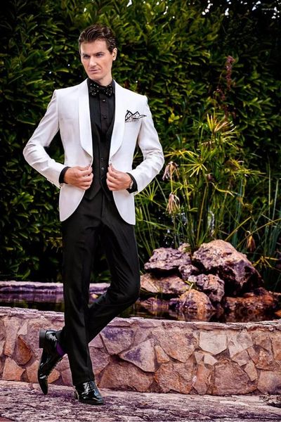 Ternos masculinos italiano Branco Black Men terne casamento casual para o personalizado Slim Fit 3 peças Tuxedo Groom Prom Blazer Sets Terno Masculino