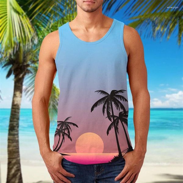 Men's Tank Tops Hawaiian Tropical Botanical Beach Top For Men Summer Vacation Boys Street T-Shirt Sleeveless Tee Shirts Vest