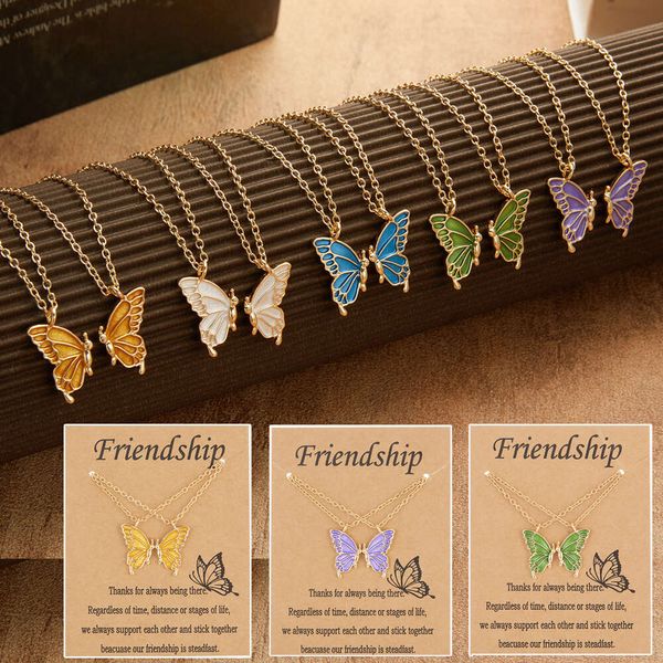 Heißer Verkauf farbiger Schmetterling Halskette bester Freund Abschluss an zweifache Set Paper Card