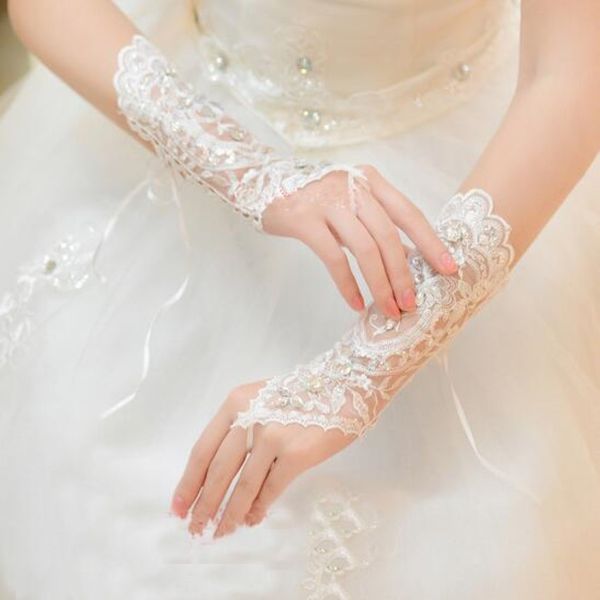 Guanti nuziali senza finger avorio guanto accessori da sposa guai nutriti in perline guanti bianchi guanti da sposa accessori per matrimoni 217d