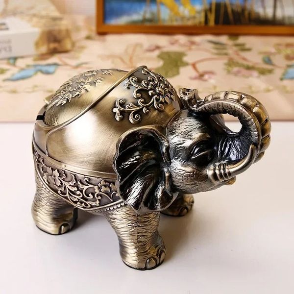 Cinzeiro retrô à prova de vento com tampa de mesa em forma de elefante em forma de cinza interno e ao ar livre decoração de escritório retro decoração sem fumaça cinzeiro sem fumaça