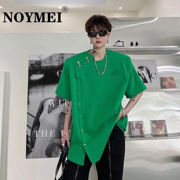 Camicie da uomo noymei estate verde verde solido color rotondo in metallo metallo decorazione t-shirt manica corta Maletop 2024 WA4157