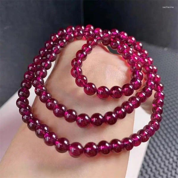 Link Bracelets Natural Purple Garnet Triple Circle Bracelet Moda Crystal Quartz Gemstone Jeia Reiki Cura Presente para Mulheres 1pcs