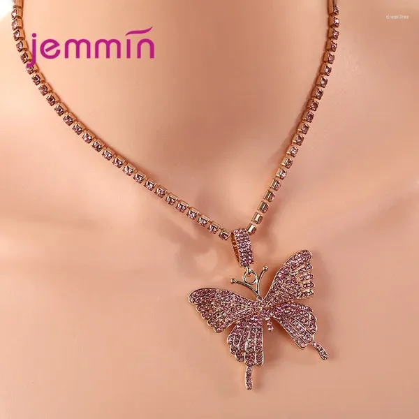 Pingentes colar de borboleta de zircão de zircão brilhante 925 colares de pingentes de cristal de cristal prateado para jóias para mulheres de gargantilha