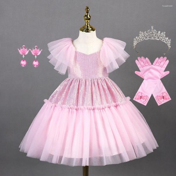 Girl Dresses 2024 Girls Dress Children's Abbigliamento per bambini Elegante principessa Principessa Tulle Long Baby Kids Lace Ceremonia
