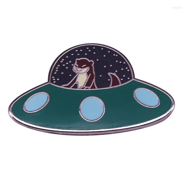 Broches Funny Otter Spaceship Pin UFO Astronomia Jóias Ciência do Nerd Presente