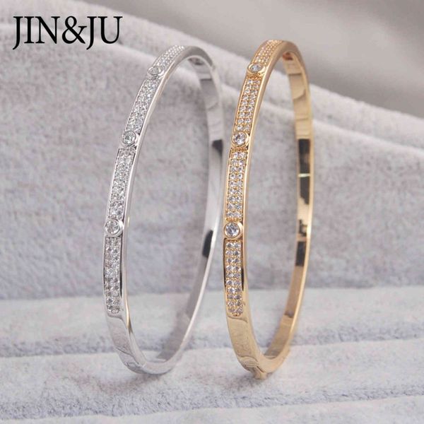 Jinju Goldfarbe Charme BRAKETSBANGLES FÜR Women Geburtstag Geschenk Kupfer Kubik Zirkonia Manschette Braclet Femme Dubai Mode Schmuck 249r