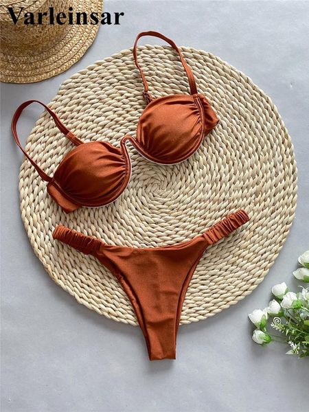 Menas de banho feminina Sexy V-Bra subiu as pernas altas cortes de biquíni feminino fêmea fêmea feminina fêmea de duas peças Bather maiô nadar v5385