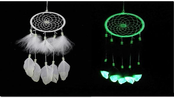 Índia Fluorescência Dreamcatcher com penas noctilucous wind sinos pendurados pendentes de sonho apanhador de moda casamento gi3727542