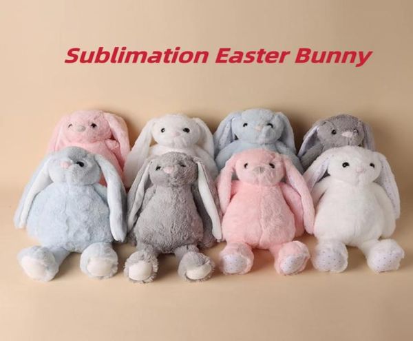 Sublimation Pasqua Bunny Plush Long Ears Party Supplies Bunnies Dambola con punti da 30 cm bambole di coniglio bianco grigio rosa per bambini Cute9863400