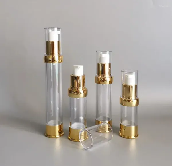 Bottiglie di stoccaggio 20 ml di bottiglia aerea trasparente a bottiglia oro/argento lozione per pompa/sier