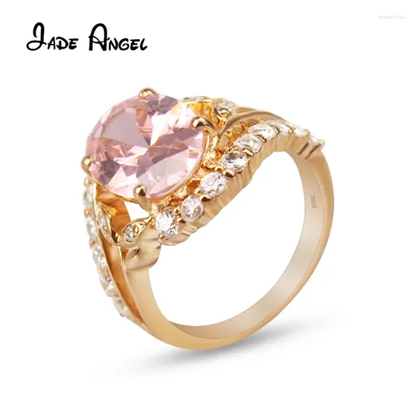 Anelli a grappolo Jade Angel Luxury Rosa rosa oro 925 Sterling Sterling Silver Oval Oval Rosa Zircone Pietra di gioielli da donna bianca