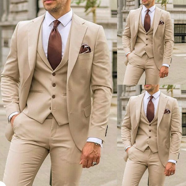 Khaki Groom Wedding smoking da 3 pezzi pantaloni da uomo in forma da uomo soild soild joul blazer giacca pantaloni per giubbotto 301s