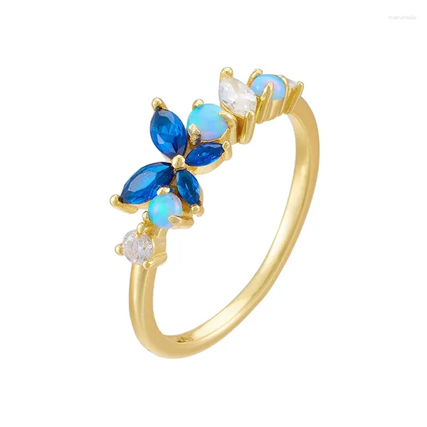 Anelli a grappolo opal Sapphire Butterfly Flower Imposta