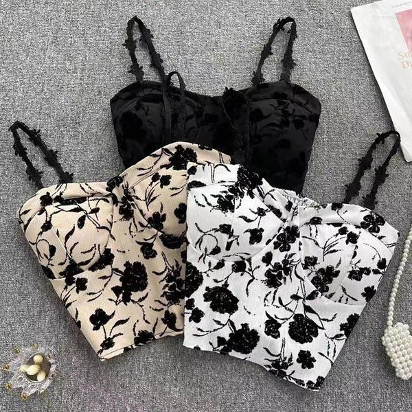 Serbatoi di camisoles 2024 Sweet Elastic Camis biancheria intima reggiseni imbottiti Spaghetti Cute Flower Rose Crop Tops serbatoio per donne estate