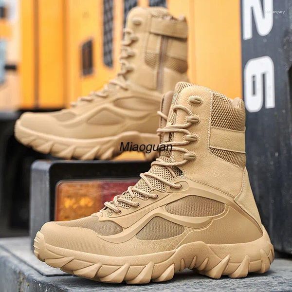 BOOTS MILHOS MILITOS MILITOS HOMENS 2024 TOPA QUALIDADE TRABALHO DE SEGURANÇA Sapatos de segurança Lightweigh Outdoor Motociclo de moto de combate não deslizamento