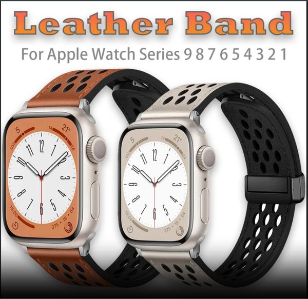 Magnetischer Lederband für Apfel Watch Ultra 2 Band 49 mm 44 mm 40 mm 45 mm 41 mm 38 mm Fashion Leder Silikonarmband IWatch Serie 9 8 7 6 5 4 se