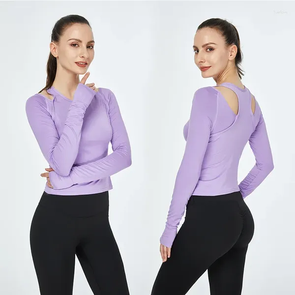 Aktif Gömlek Kadınlar Uzun Kollu Yoga Gömlek Yüksek Elastik İnce Bel Sport Üst Katı Fitness Spor Salonu T-Shirt Hızlı Kuru Spor Giyim