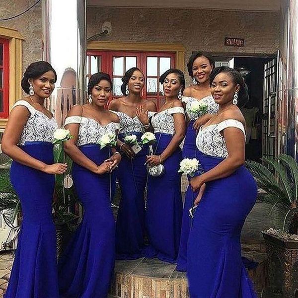 Südafrikanische Spitze Top Royal Blue Mermaid Brautjungfer Kleider Plus Size Abend Prom Kleid Hochzeit Gastkleider BD9080 276B