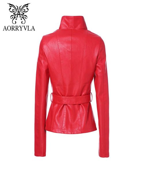 Aorryvla Neue Spring Women Leder Jacke Red Color Turnenkragen kurz Länge Slim Style Mode Faux Leder Jacke 2020 LJ2015873720