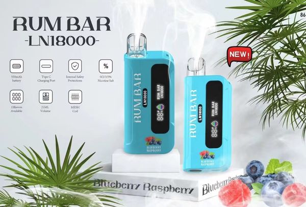 Rum Bar 18000 Puffbar0% 2% 3% 5% 550MAH Battery21ML Dispositivo preenchido Original Oils descartáveis Autorização Big Vape 15 Sabores