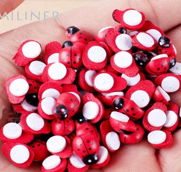 100pcspack ahşap ladybird ladybug çıkartma çocuklar çocuklar boyalı yapışkan sırt diy zanaat h6770869