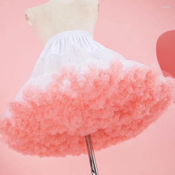 Röcke geschwollene Tulle Petticoat Lolita Pink Blüte Unterrock Faldas Cloud Tutu Rock Crinoline Prinzessin Ballett Tanz Pettiskirts 45 cm