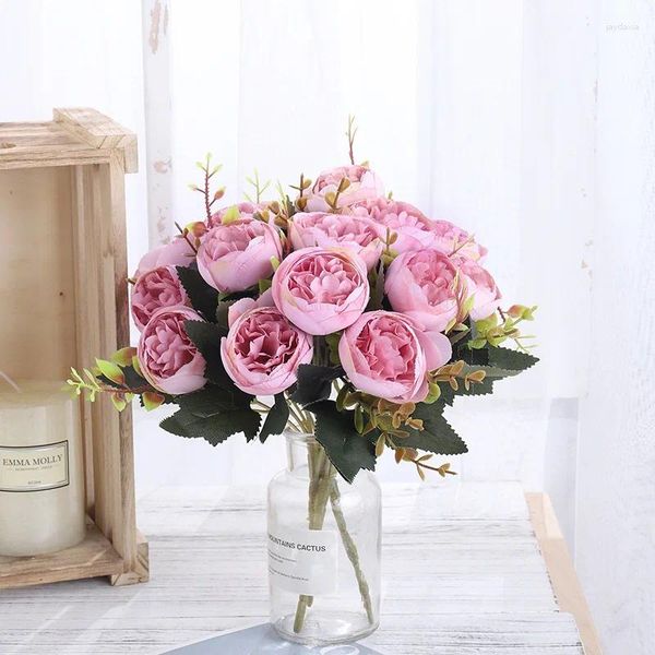 Flores decorativas 6 Branca Rosa Rosa Peônia Flor Artificial Bouquet Dia dos namorados Presente Diy Home Wedding Party Decoration Fake