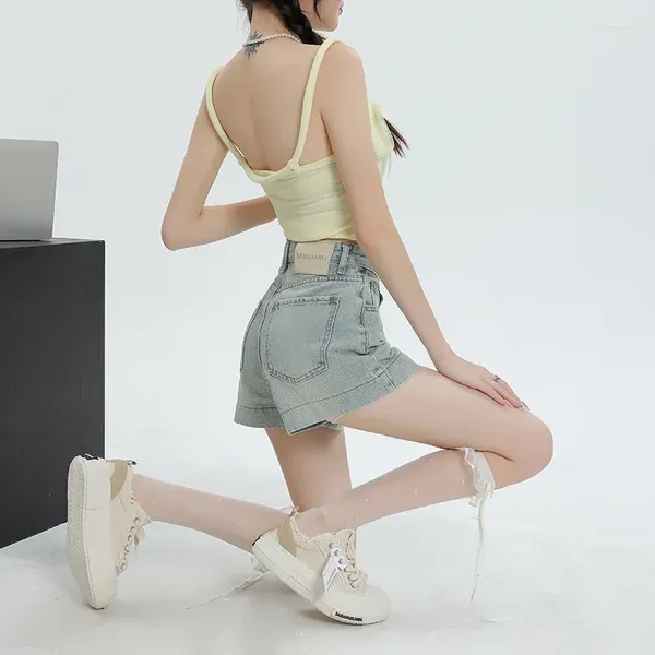 Jeans femininos Moda coreana Retro Mulheres curtas 2024 Summer A-line Design feminino Feel Wide Leg Woman Shorts