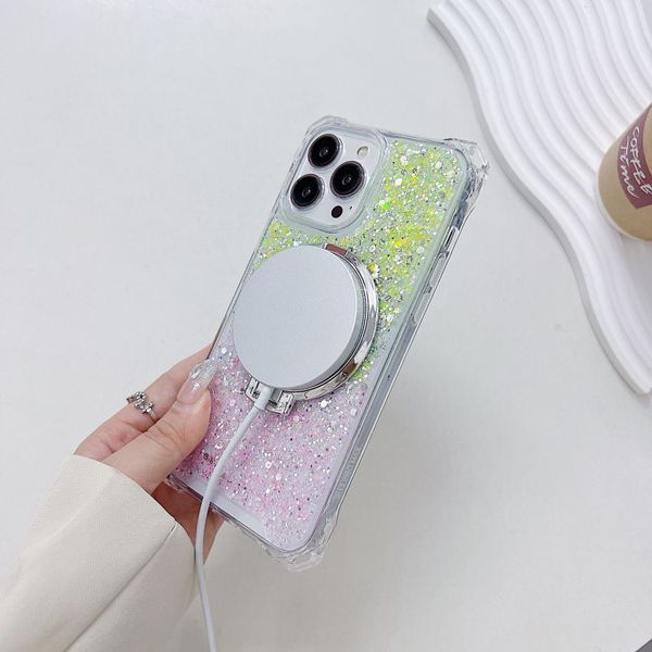 Luxus iPhone Hülle Gradientenhalterung Phone Hülle Bling Glitter Hülle Magnetische Ringhalter Clear Plating Bracket Hülle für iPhone 11 12 13 14 15 Pro Max plus Soft Cover