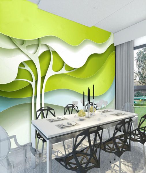Dropship personalizado em qualquer tamanho 3d po papel de parede moderno design verde árvores abstratas mural sala de estar de fundo tv tv papel de parede 9437428