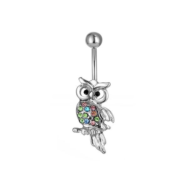 D0677 Colore trasparente Nice Belly Ring Owl Style con piercing Body Jewelry 14GA 10 mm Lunghezza3569528