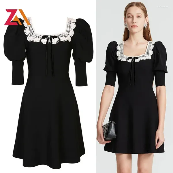 Abiti per feste Zalady Designer Fashion in Chic Knitting Black Mini for Women Summer Sweet Square Girl Girl Dress Vestidos