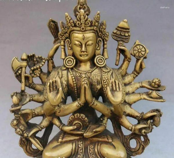 Estatuetas decorativas de bronze china 18 braços maha cundi mãe kwan-yin guanyin guan yin buddha estátua