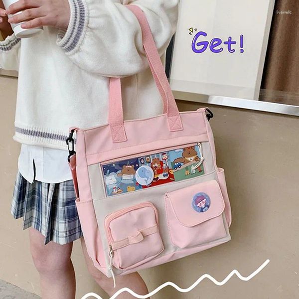 Umhängetaschen Koreanischer Stil großer Kapazität Leinwand Tasche Mädchen 2024 College-Schüler Schule Crossbody Multi-Tocket Cartoon