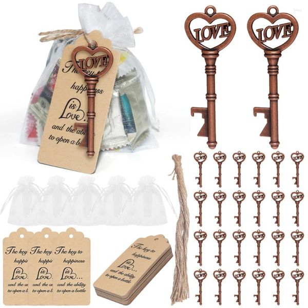 Favor de festa 30 sets favores de casamento abridor de garrafa de chave de rosa com hangtags cordas de fio Bolsas de fios Gretos dos convidados para o aniversário