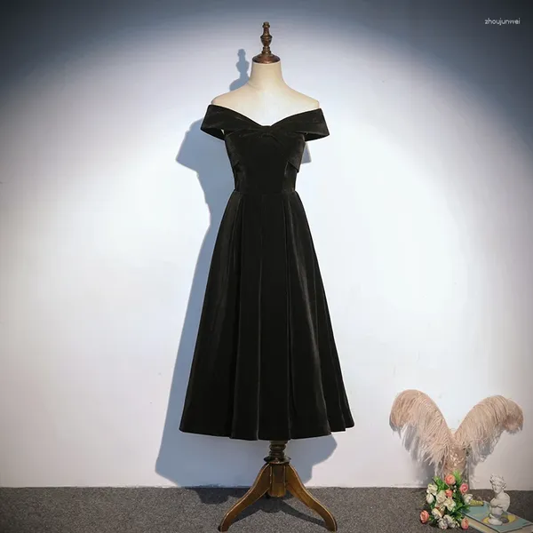 Вечеринки вечернее платье черное от плеча A -Line Simple Elegant с коротки