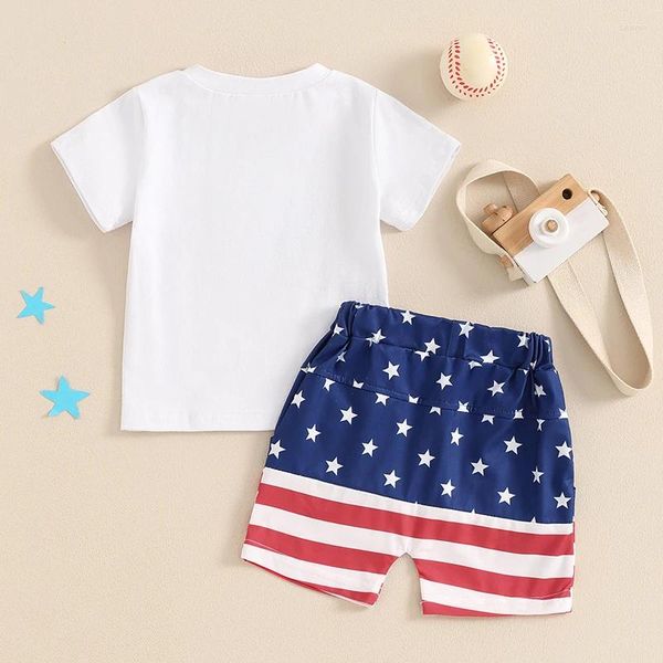 Kleidungssets 4. Juli Kleinkindjungen Outfits Brief Sticked Short Sleeve T-Shirt Streifen Sternstar Print Elastic Taille Shorts 2PCS Kleidung