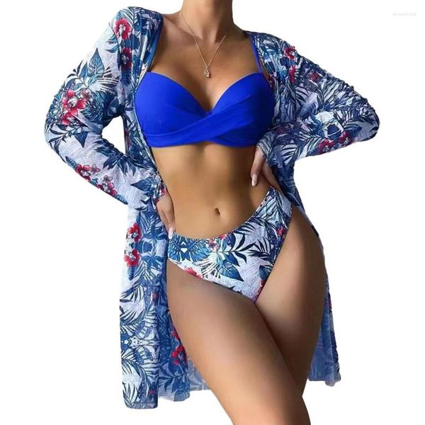 Frauen Badekleidung Badeanzug Cover Up Print Bikini Set 3pcs Badeanzug mittelgroße Elastizität Pullover Spandex Daily Leisure Girl