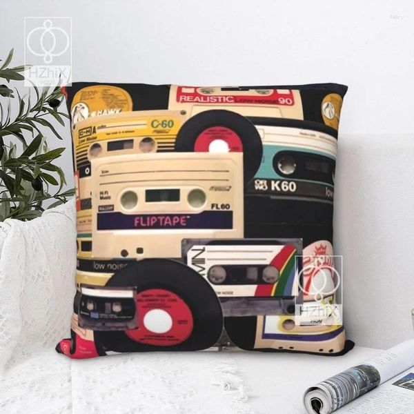 Yastık Kaset Bant ve Viniller Baskılı Polyester Yastık Kılıfı Dekor Vintage Walkman Case Home Fermuper 45x45cm