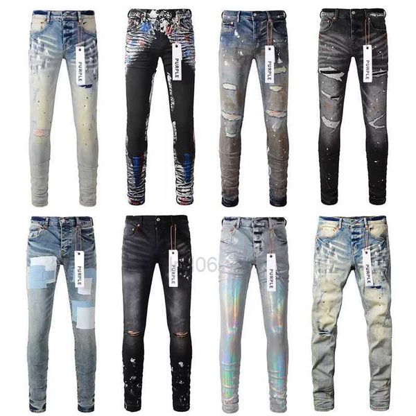 Jeans masculinos Mens Purple Skinny Jeans - Rapped Patchwork Motorcycle Denim Slim Fit All -temporada Wearwjaw