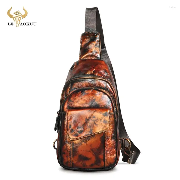 Bolsas de cintura Men Oil Wax Leather Travel Fashion Sling Sling Saco de 8 