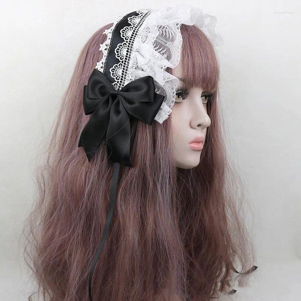 Party liefert japanische gekräuselte Lolita Ribbon Bowknot Stirnband Kopfstück süßes süßes Haar Hoop Band Maid Cosplay Hairband Accessoires