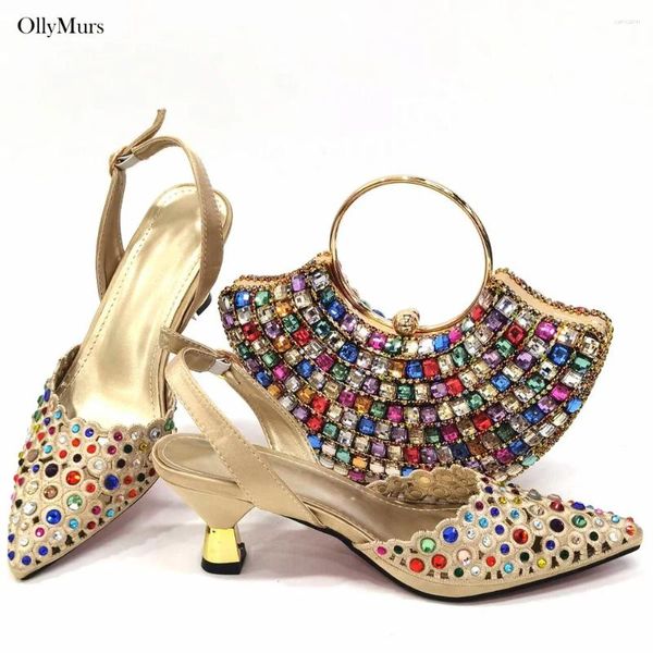Vestido sapatos de estilo africano shinestone cristal damas e bolsa para festa 2024 Fahion Bombas nigerianas definidas à venda