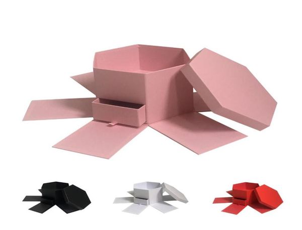 Feliz Surpresa Flor Box Box Square Drawer Hexágono DoubleLayer Caixas de bolo rosa para embalagem Casamento Valentina039s DIA3970539