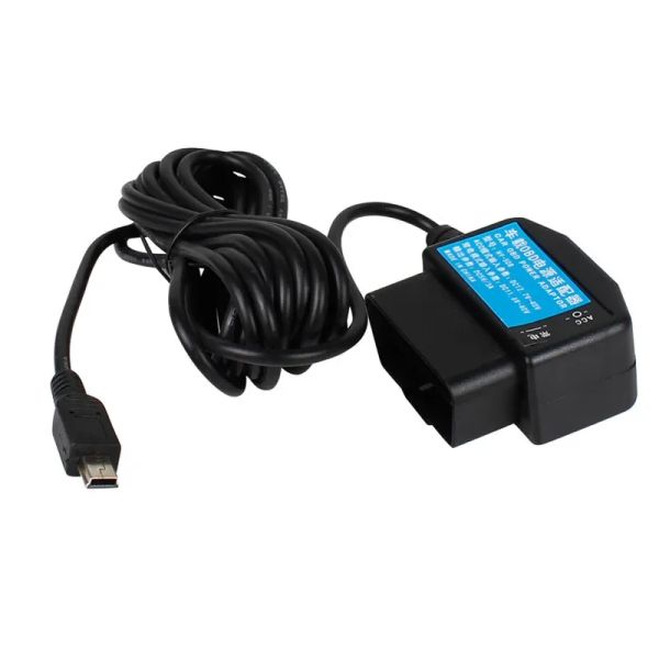 2024 Nova saída 5V 3A Mini Micro 5pin Portas USB Car Caixa de energia mais leve do Adaptador de Cigarro OBD com cabo de comutação de 3,5m para carregamento de câmera de traço